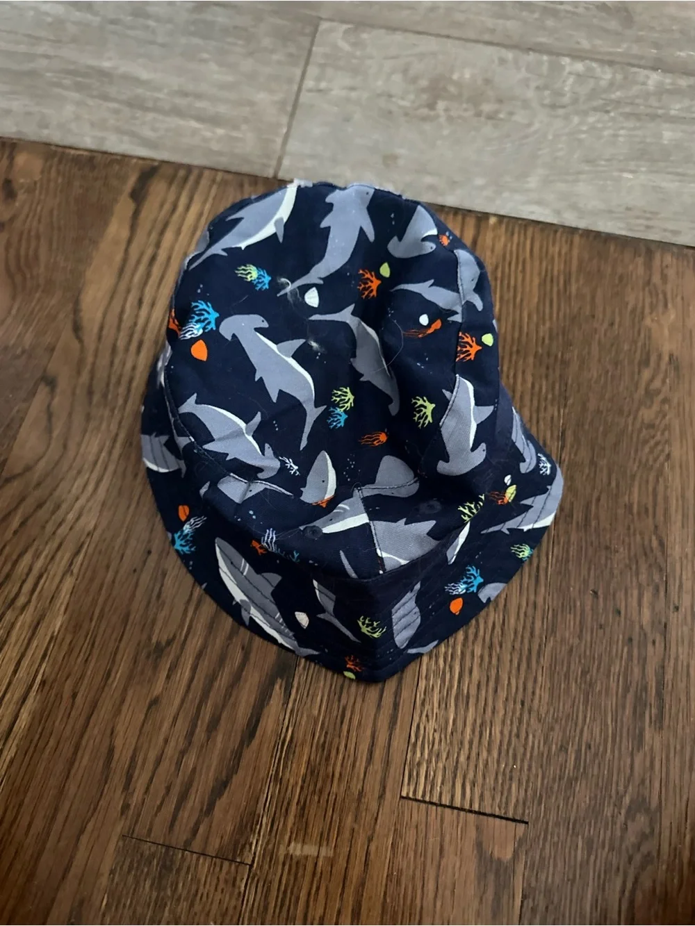 The Children's Place Navy Shark Print Bucket Hat with Bright Accents